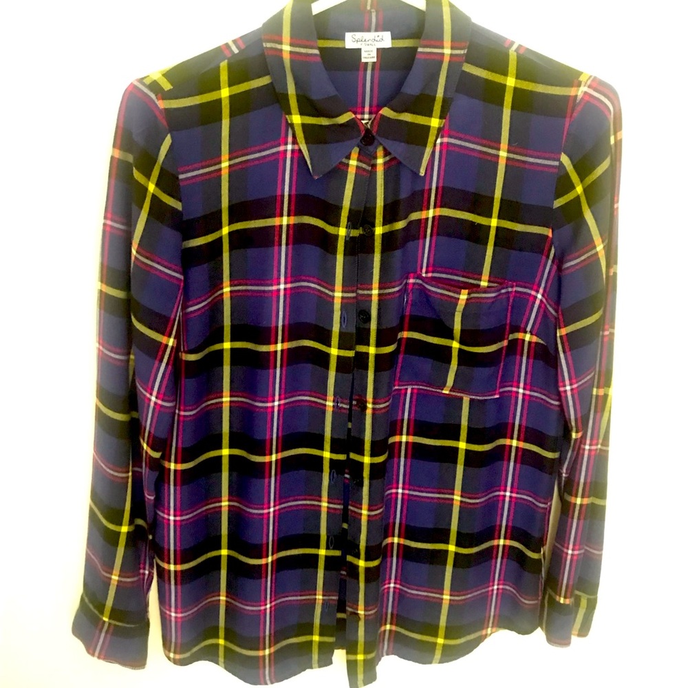Splendid XS plaid blouse with left breast pocket.